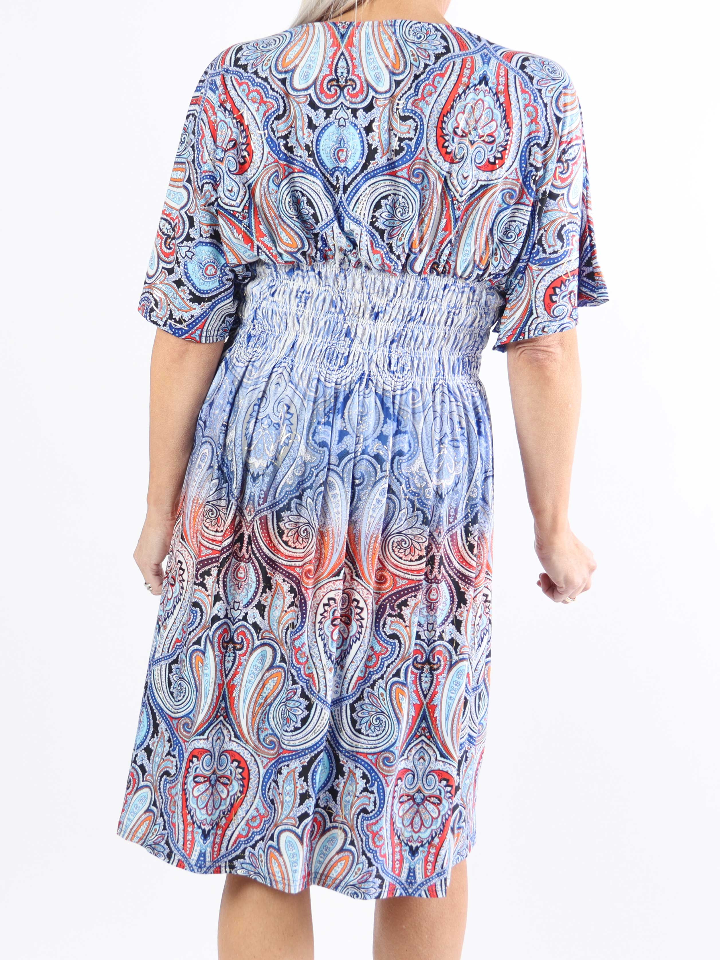 Pams Paisley short S/S - Mønstret elastisk plus size kjole med smock